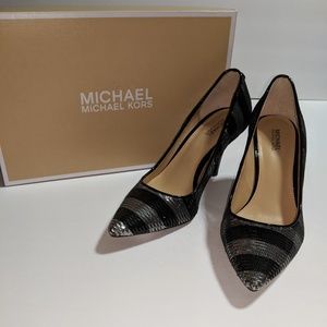 Michael Kors Flex Black Silver Sequined Mid Pumps